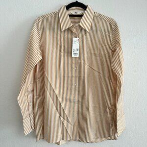 Uniqlo | Cotton Striped Long-Sleeve Collared Shirt | Yellow | X-Small